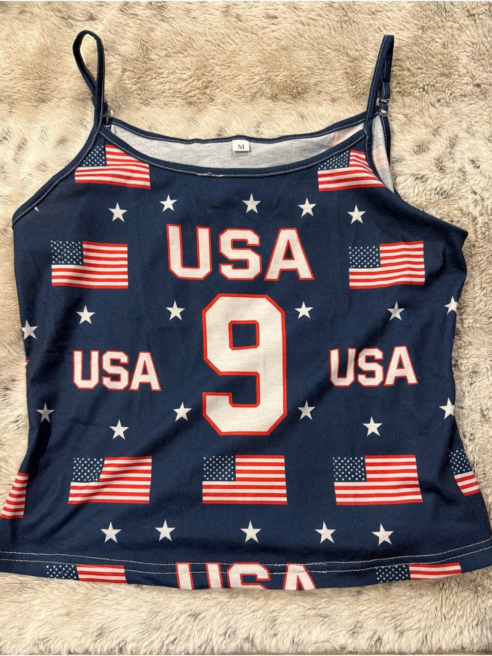 USA Flag Navy Tank Top with Number 9